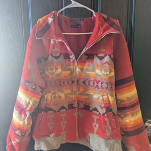 RARE Vintage Pendleton Red Geometric Zip-Up Jacket Size XL Authentic